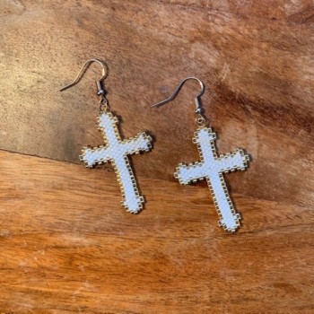 Cross White Earring